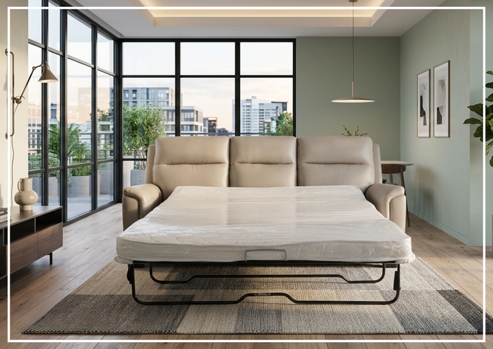 Klaussner Aven Leather Match 3 Seater Queen Sleeper Sofa in Beige-Jennihome