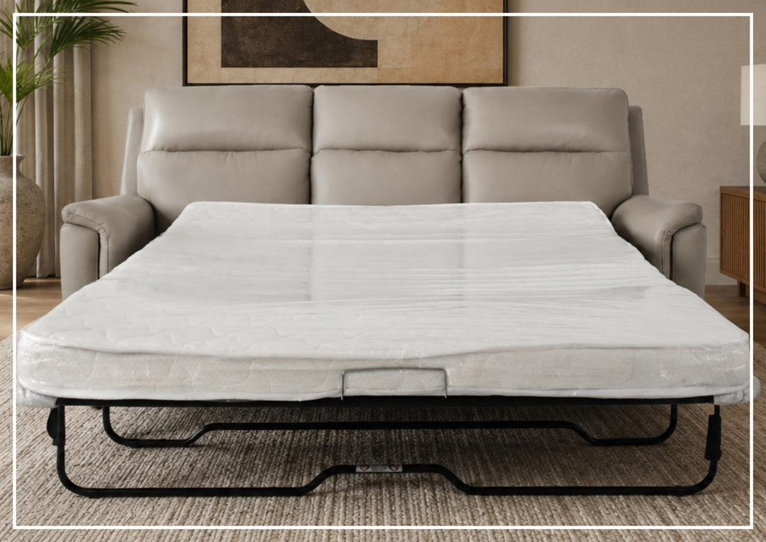 Klaussner Aven Leather Match 3 Seater Queen Sleeper Sofa in Beige-Jennihome