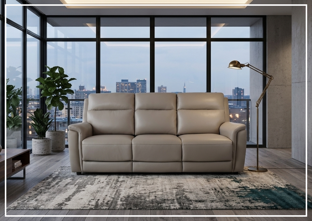 Klaussner Aven Leather Match 3 Seater Queen Sleeper Sofa in Beige-Jennihome