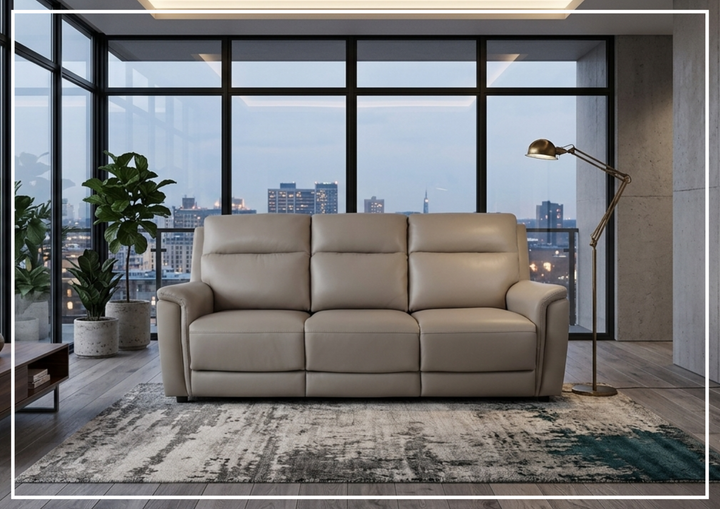 Klaussner Aven Leather Match 3 Seater Queen Sleeper Sofa in Beige-Jennihome
