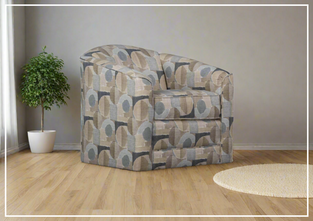 Klaussner Edena Fabric Swivel Chair with Tight Back Design-Jennihome