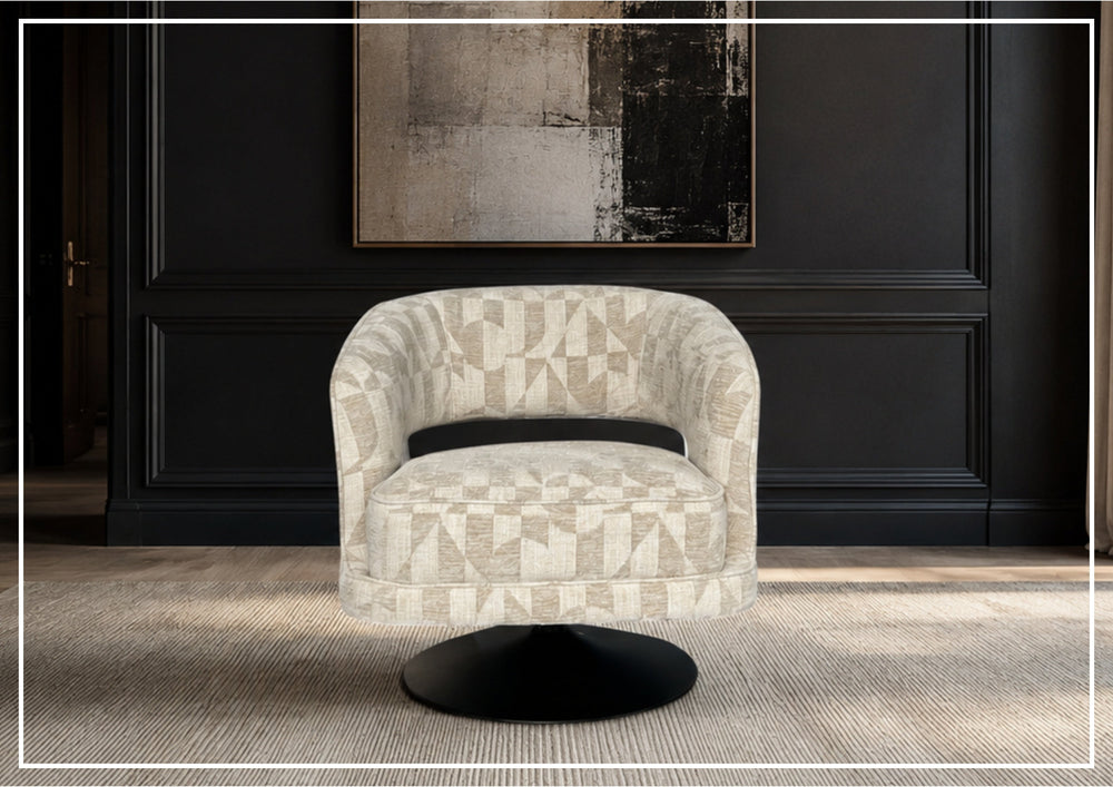 Fallon Fabric Swivel Chair | Geometric Barrel Design | Klaussner-Jennihome