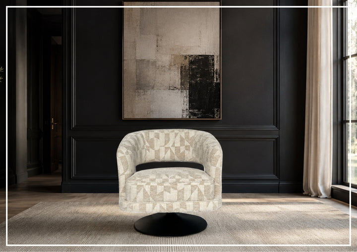 Fallon Fabric Swivel Chair | Geometric Barrel Design | Klaussner-Jennihome