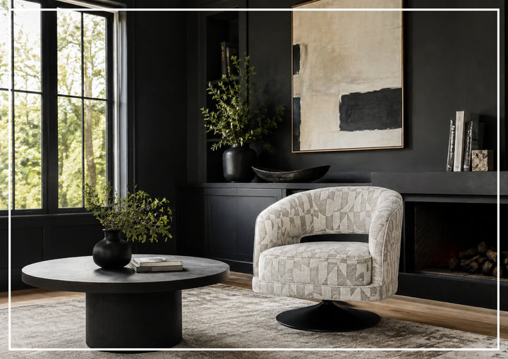 Fallon Fabric Swivel Chair | Geometric Barrel Design | Klaussner-Jennihome