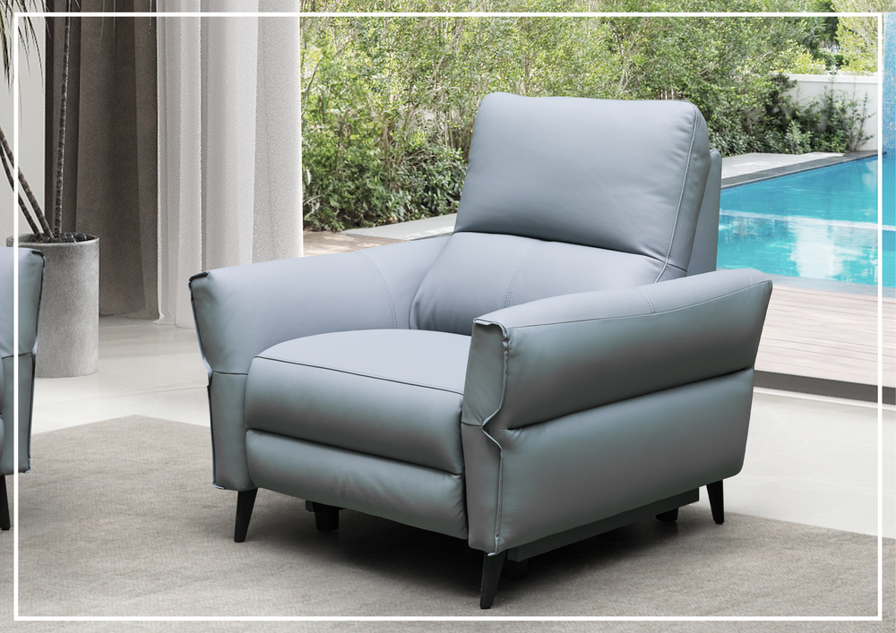Klaussner Serenita Leather Blue Power Reclining Chair-Jennihome