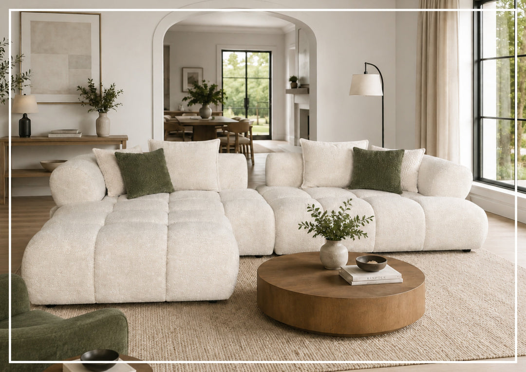 Valenza Square Arms Sectional Sofa with Chaise | Ivory Fabric | Klaussner-Jennihome