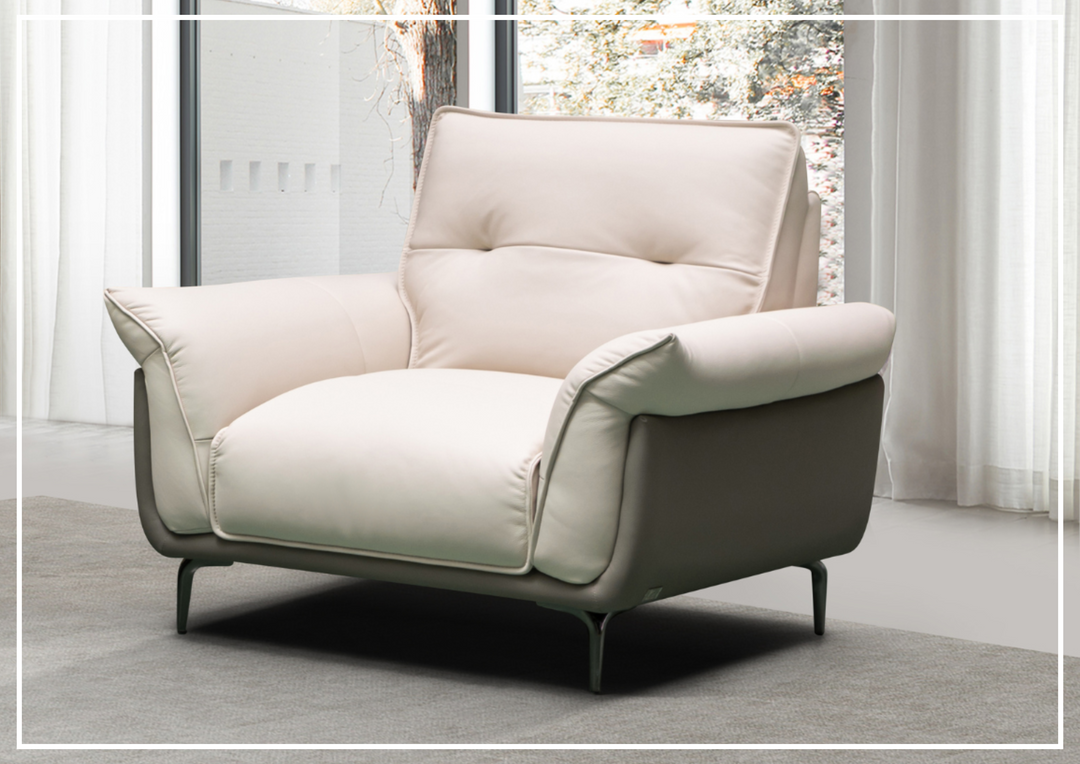 Klaussner Viana Leather Ivory Accent Chair with Feather-filled back cushion-Jennihome