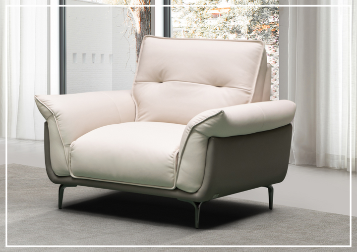 Klaussner Viana Leather Ivory Accent Chair with Feather-filled back cushion-Jennihome