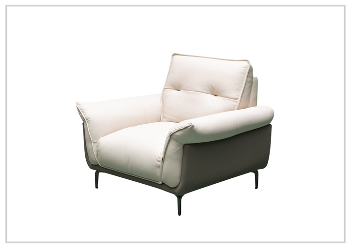 Klaussner Viana Leather Ivory Accent Chair with Feather-filled back cushion-Jennihome
