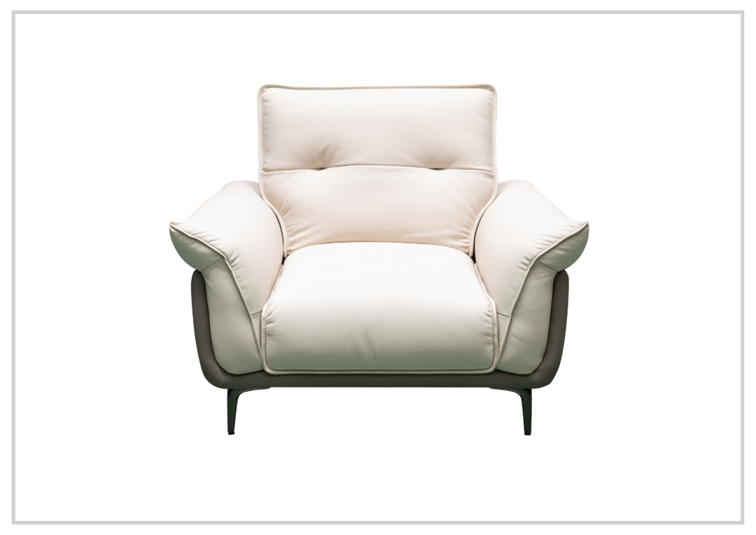 Klaussner Viana Leather Ivory Accent Chair with Feather-filled back cushion-Jennihome