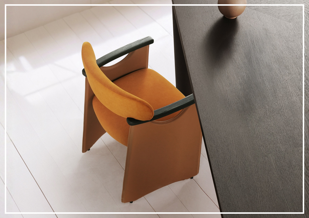 Visione Arm Dining Chair | Orange | Leather | Metal Legs | Klaussner