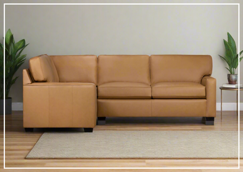 Klaussner Kenton L-Shape  Leather Sofa in Brown-Jennihome