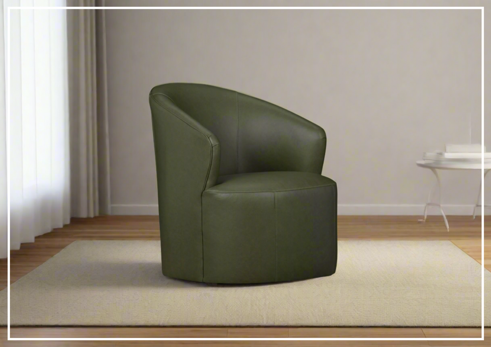 Klaussner Luna Leather Green Swivel Chair with Ultraluxe Cushion-Jennihome