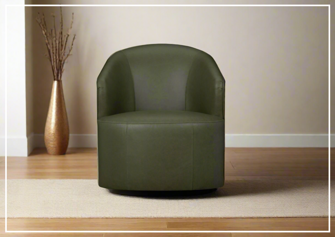 Klaussner Luna Leather Green Swivel Chair with Ultraluxe Cushion-Jennihome