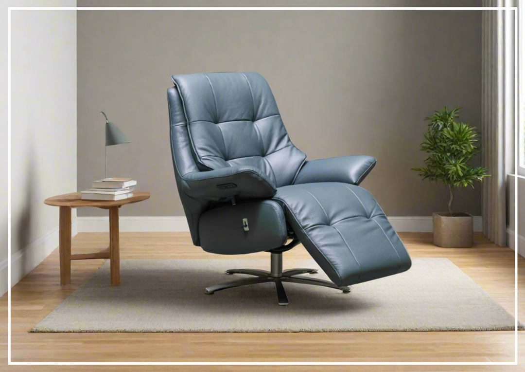 Klaussner Serano Blaze  Blue Leather Swivel Power Recliner Lift Chair- Jennihome