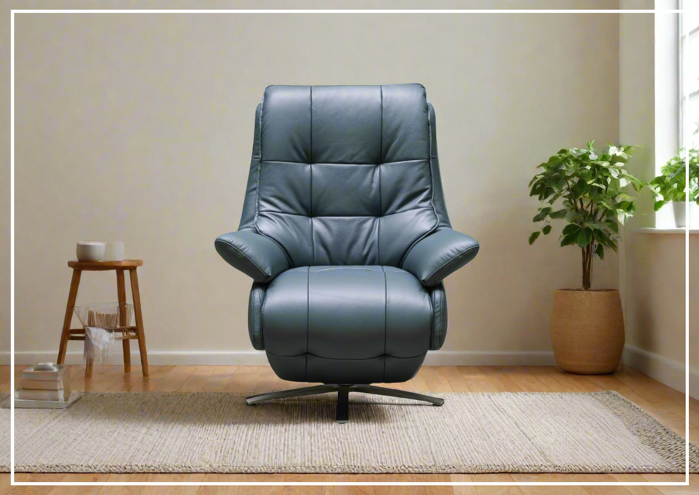 Klaussner Serano Blaze  Blue Leather Swivel Power Recliner Lift Chair-Jennihome