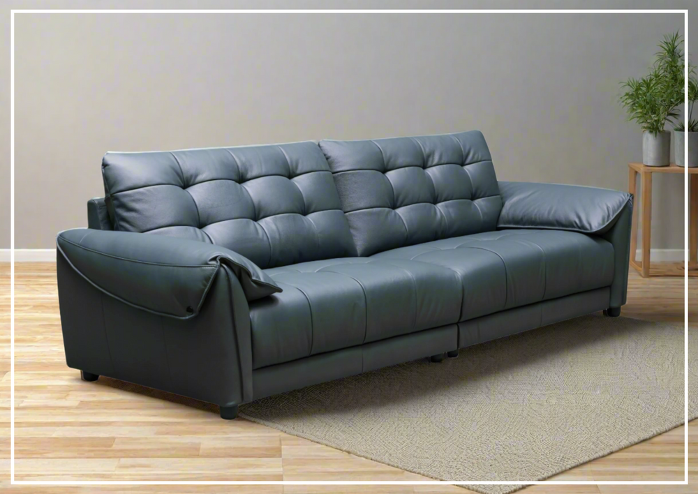 Klaussner Sofiano 2-seater Blue Leather Sofa with Plush Back Support-Jennihome
