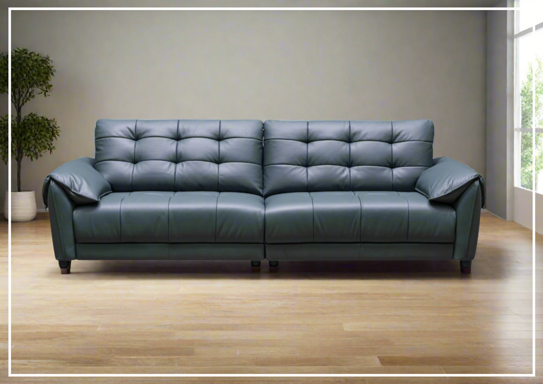 Klaussner Sofiano 2-seater Blue Leather Sofa with Plush Back Support-Jennihome