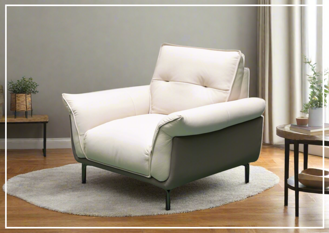 Klaussner Viana Leather Ivory Accent Chair with Feather-filled back cushion-Jennihome