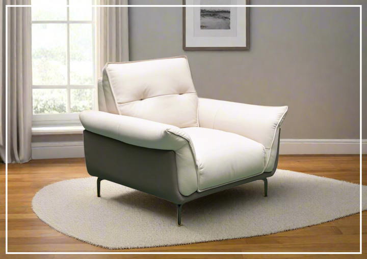 Klaussner Viana Leather Ivory Accent Chair with Feather-filled back cushion-Jennihome