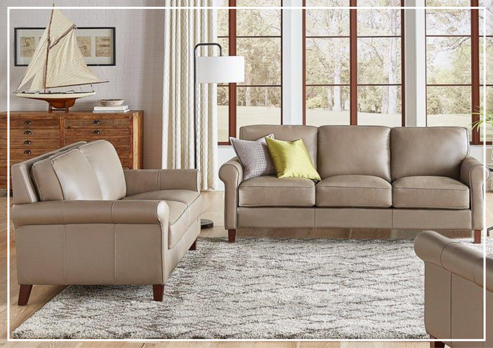 Laguna 2-Seater Leather Loveseat with Elegant Rolled Arms-Jennihome