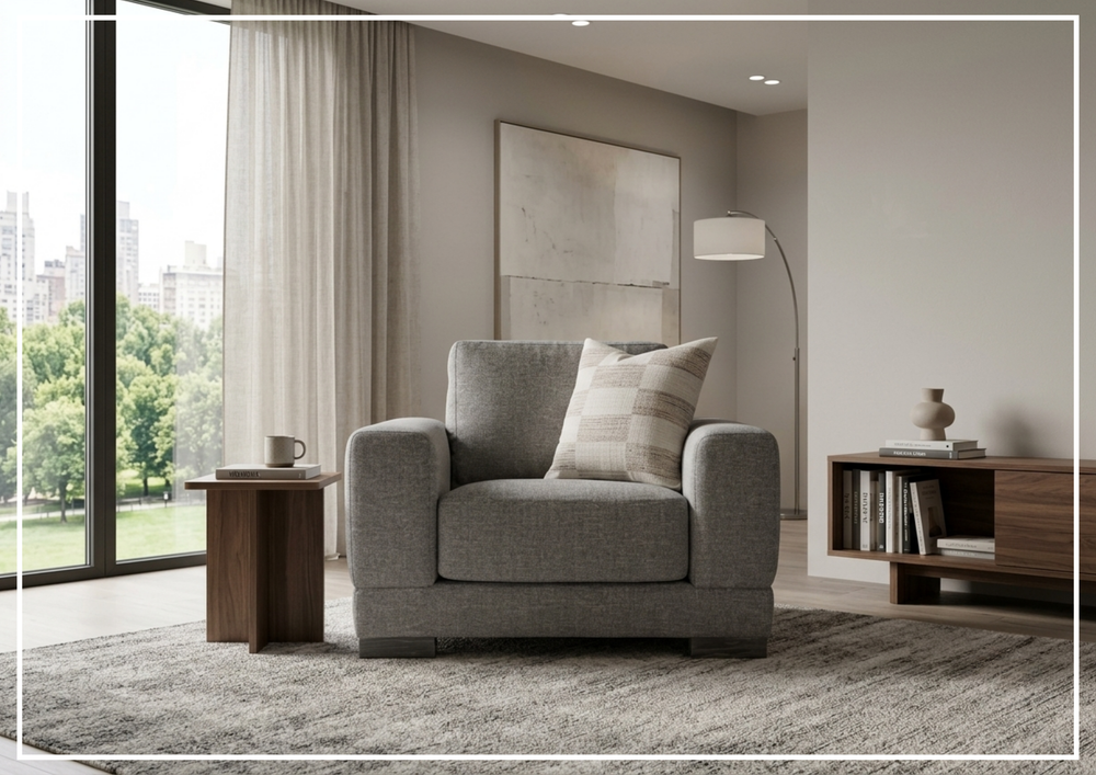 Lars Fabric Arm Chair | Wide Track Arms | Box-Edge Back Pillow | Bernhardt-Jennihome