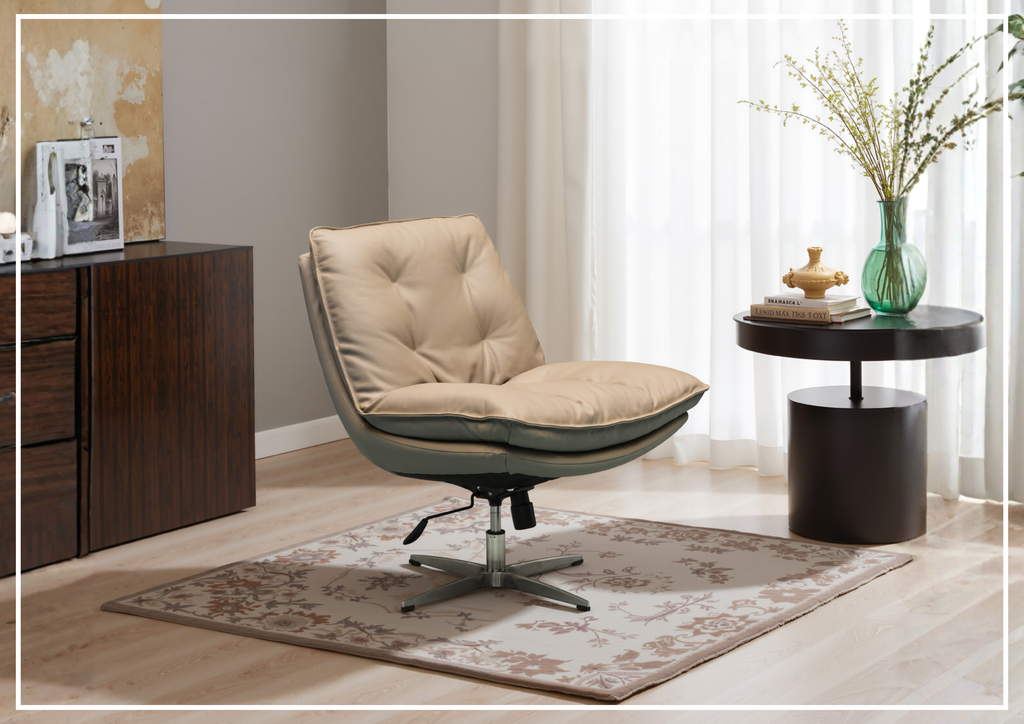 Lenvoro Swivel Chair | Leather In Beige | Klaussner - Jenniihome