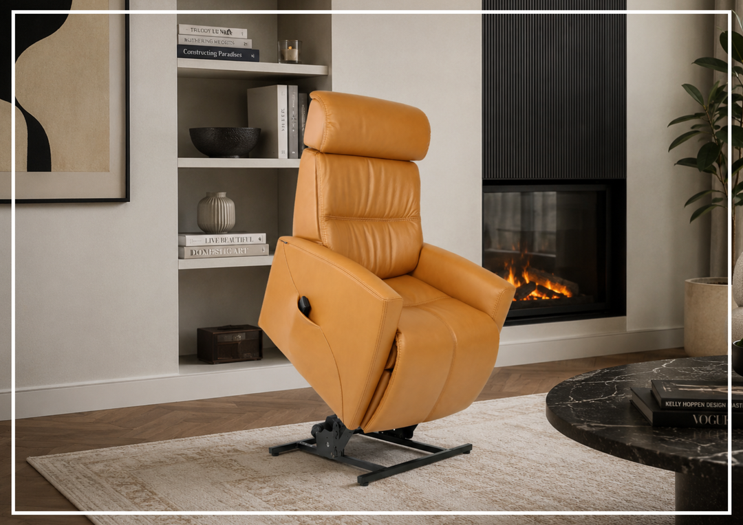 Milan Leather Lift Recliner Chair | Motorized Headrest | Fjords