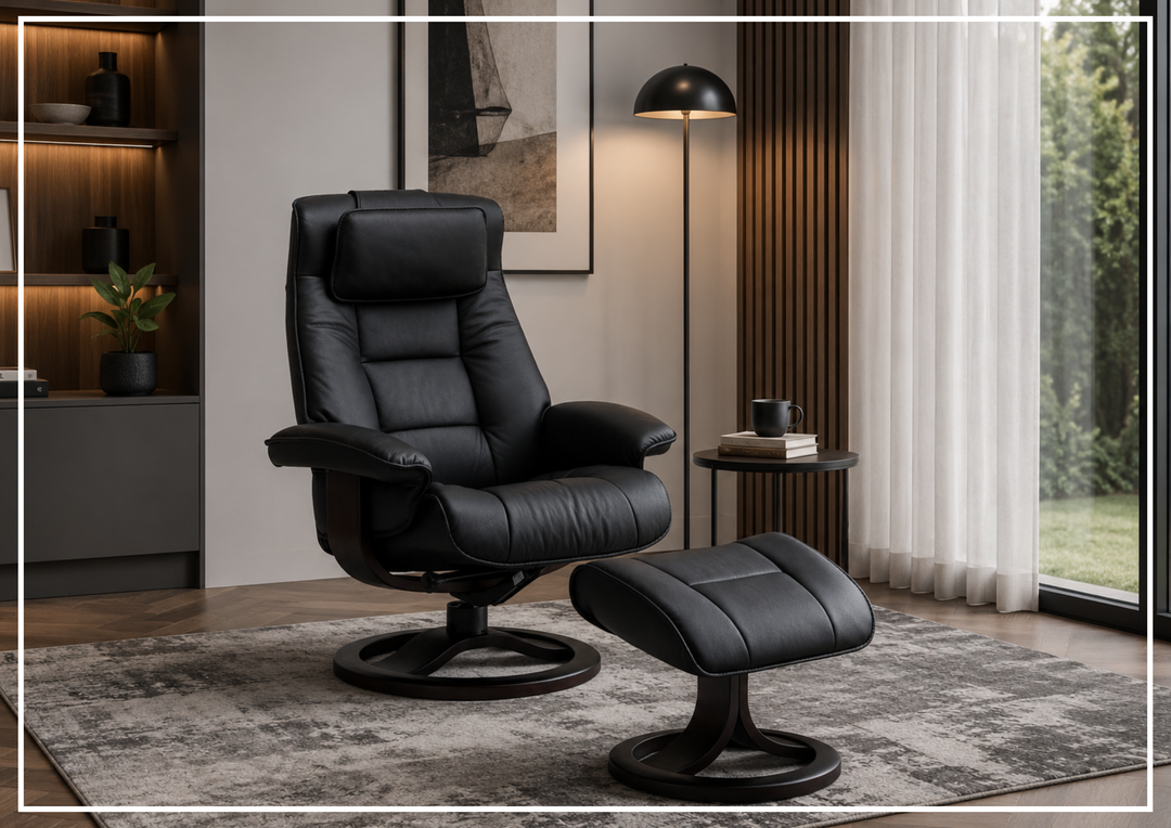 Mustang R Leather Recliner Chair | Foot Stool | Fjords - Jennihome