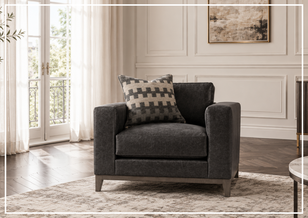 Noel Leather Chair | Oversized Track Arms | Box-Edge Pillow | Bernhardt-Jennihome