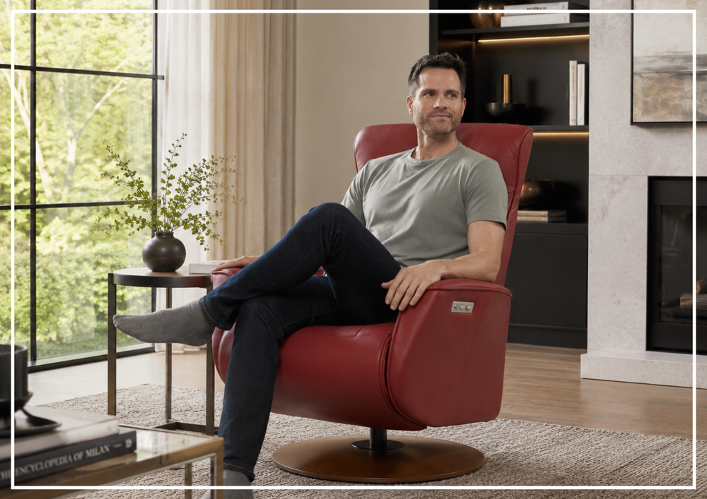 Oskar Leather Power Recliner Chair | Swivel Glider Base | Fjords - Jennihome