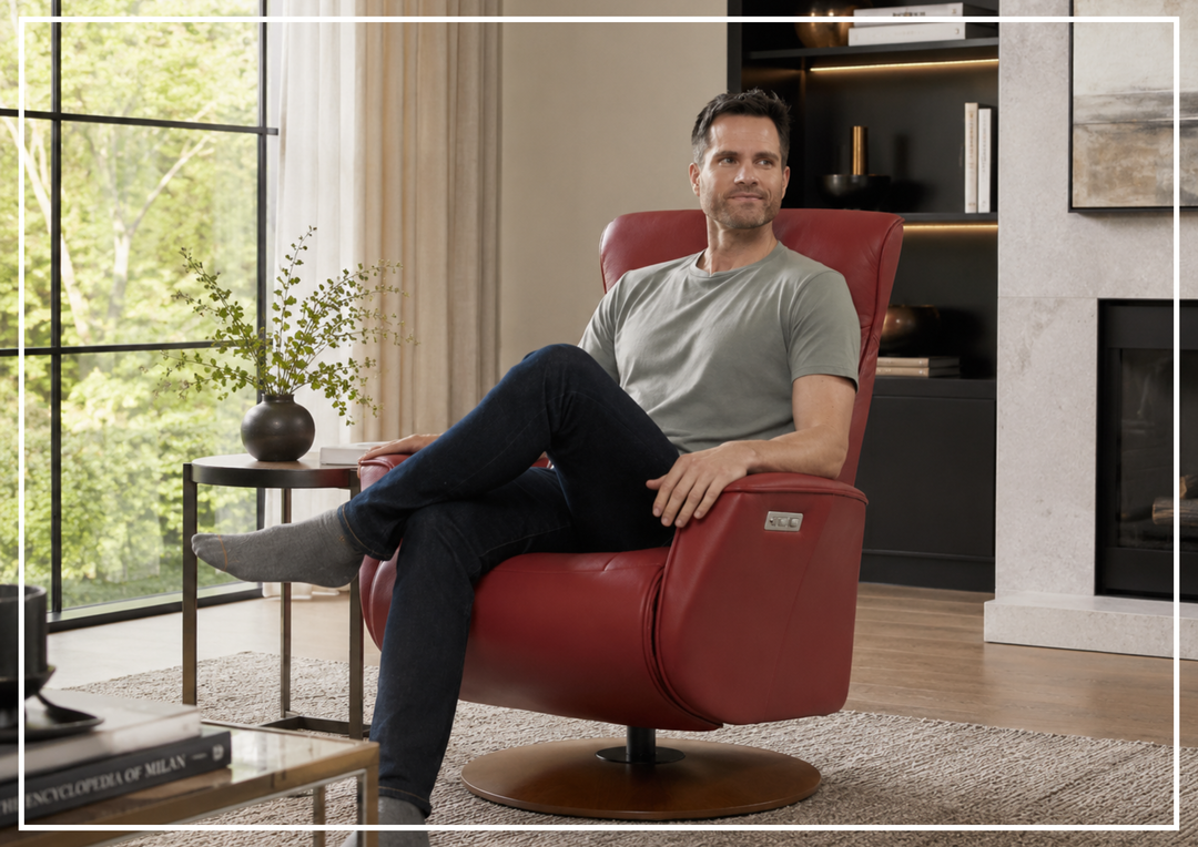 Oskar Leather Power Recliner Chair | Swivel Glider Base | Fjords - Jennihome