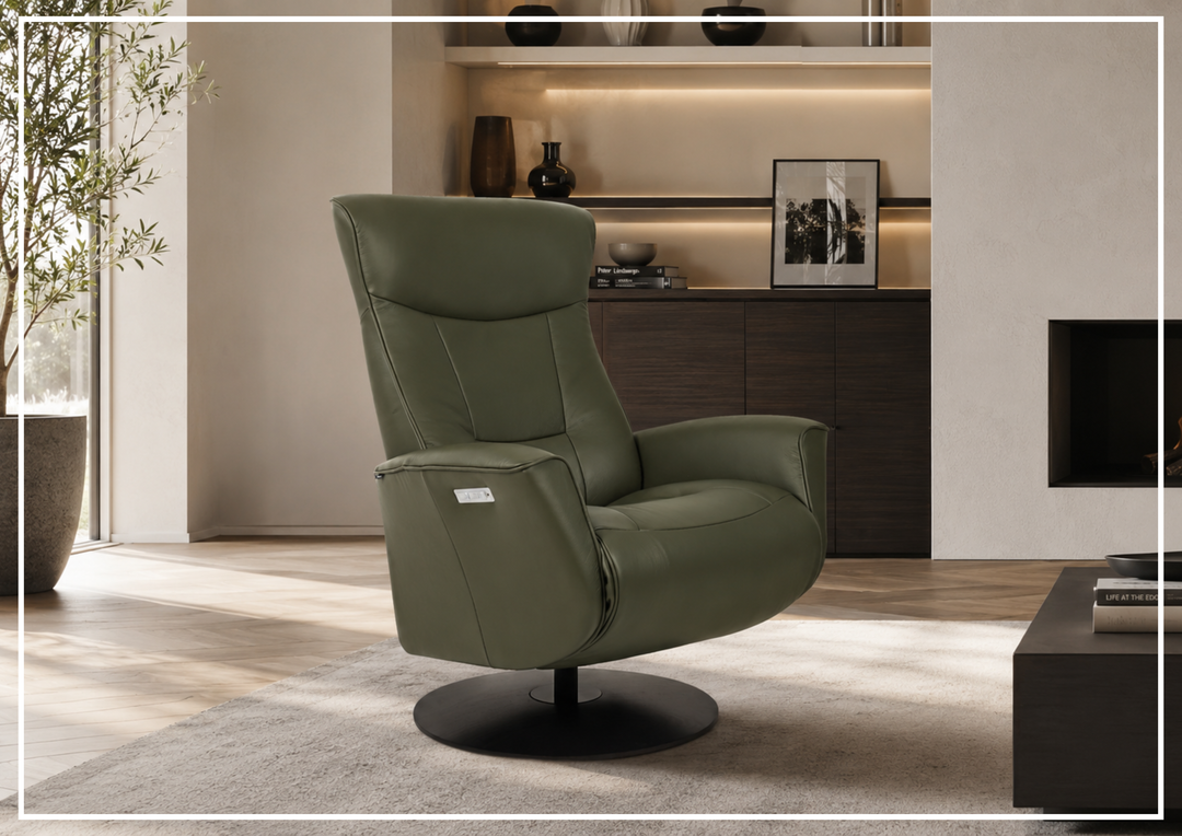 Oskar Leather Power Recliner Chair | Swivel Glider Base | Fjords - Jennihome