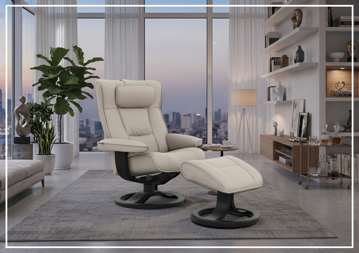 Regent R Leather Manual Recliner Chair |Swivel Based | Footstool | Fjords
