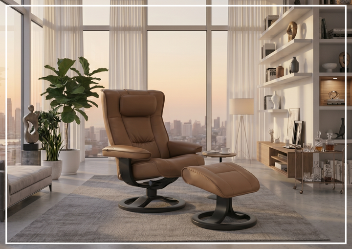 Regent R Leather Manual Recliner Chair |Swivel Based | Footstool | Fjords