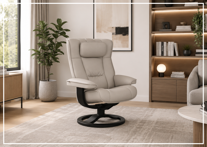 Regent R Leather Manual Recliner Chair |Swivel Based | Footstool | Fjords