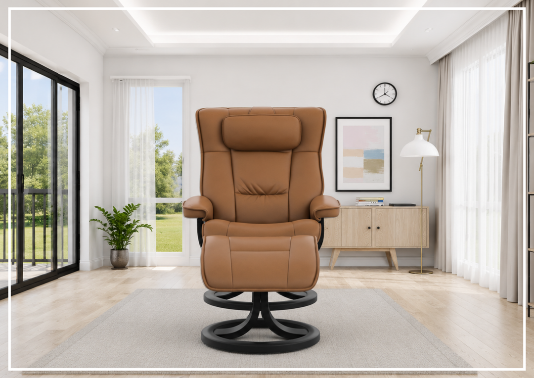 Regent R Leather Manual Recliner Chair |Swivel Based | Footstool | Fjords