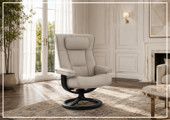 Regent R Leather Manual Recliner Chair |Swivel Based | Footstool | Fjords