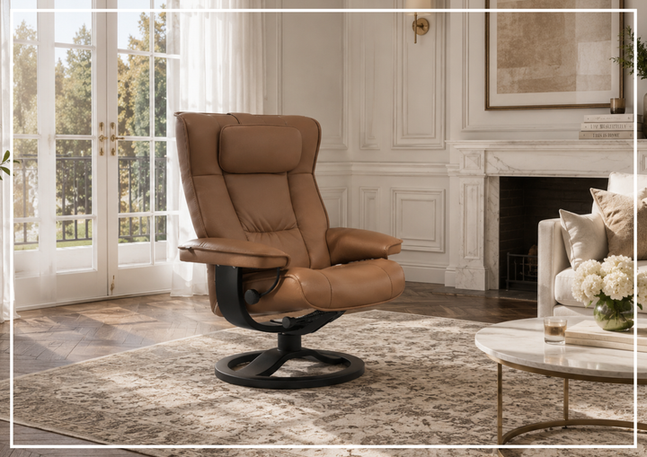 Regent R Leather Manual Recliner Chair |Swivel Based | Footstool | Fjords