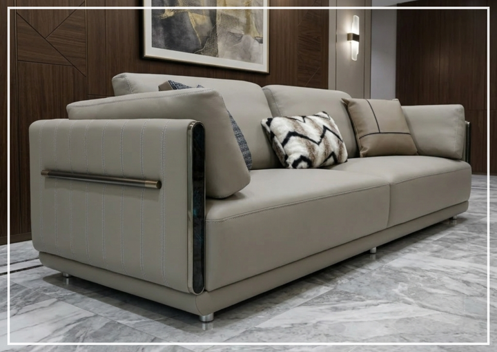 Soriano Leather 3-Seater Sofa | Metallic Base | Marble Accents | Klaussner