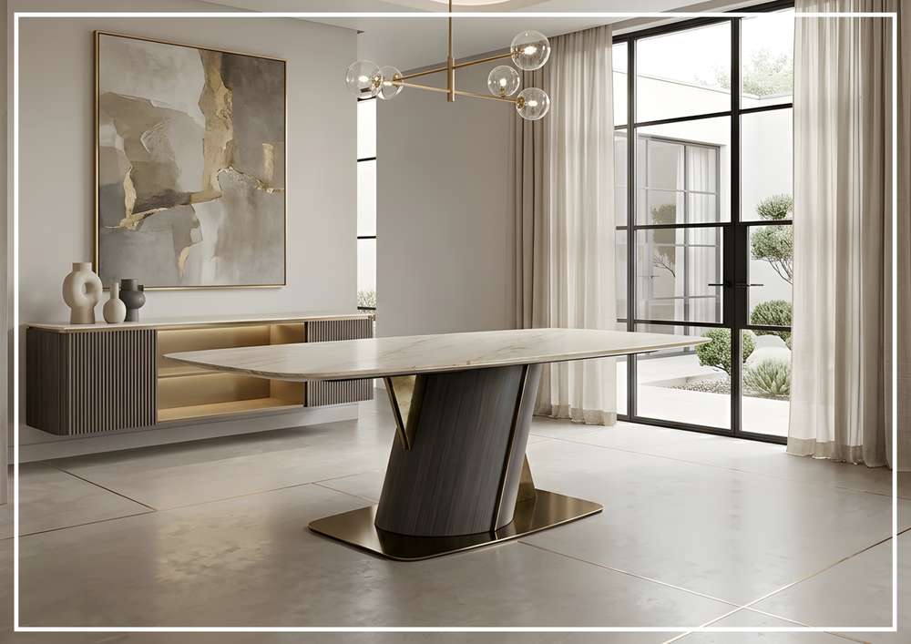 Savona Dining Table | With Beige Marble Finish | Klaussner - Jennihome