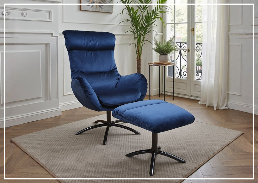 Fjords Skagen Velvet  High-Back Accent Chair with Footstool-Jennihome