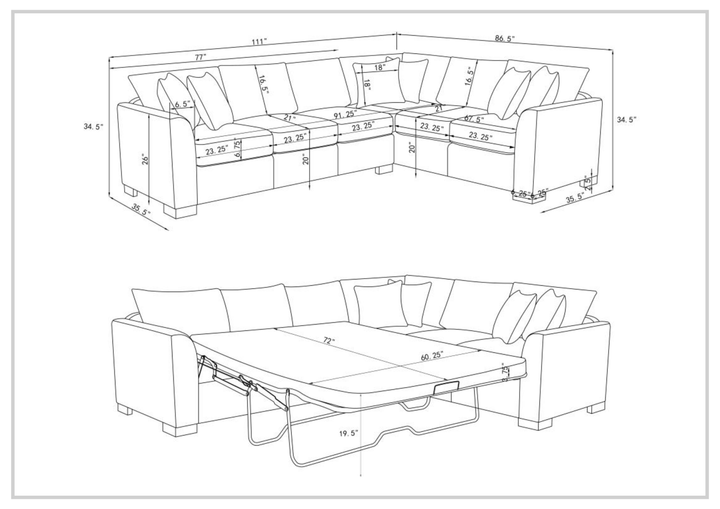 Tess 3-Piece Queen Sleeper Sectional | Track Arms | Gio Italia - Jennihome