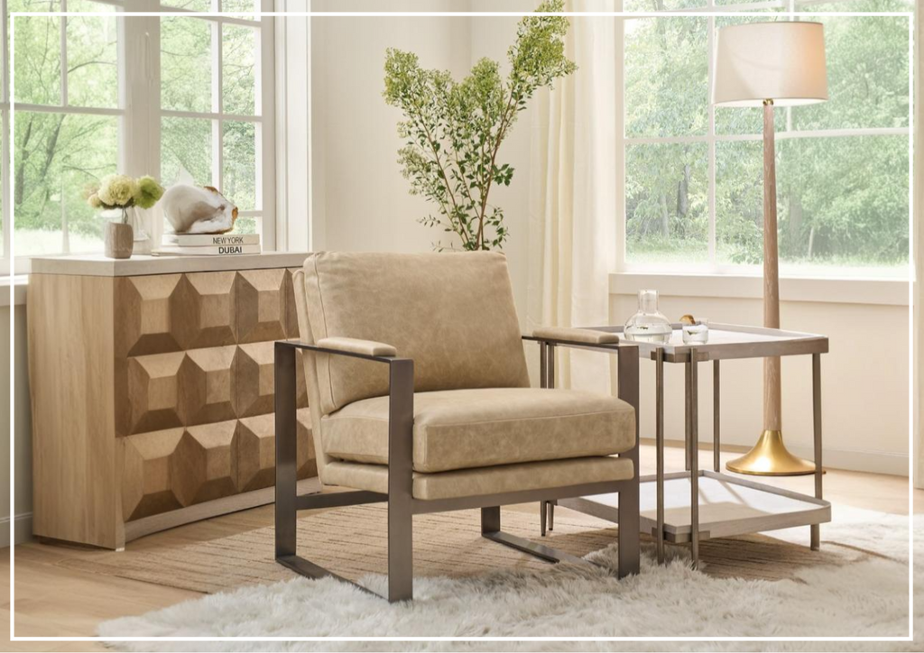 Universal Furniture Corbin Leather Accent Chair in Nehir Sand