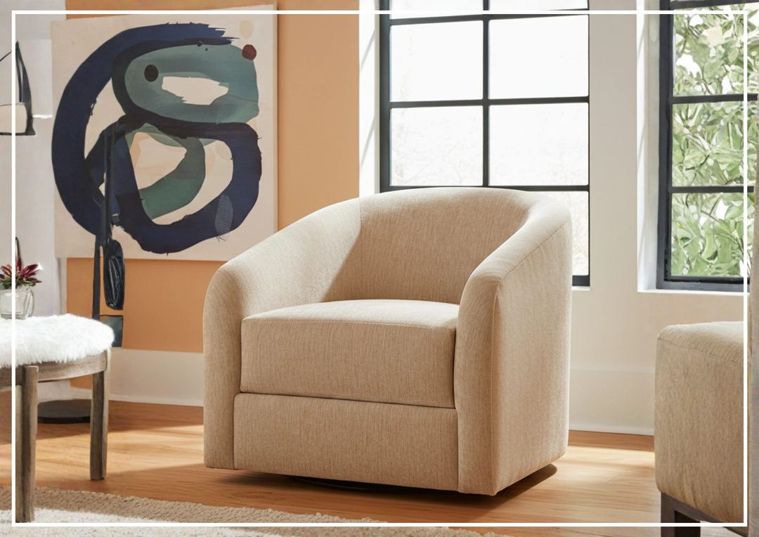 Universal Furniture Dalton Modern Swivel Accent Chair in Gatsby Sand Fabric-Jenni Home