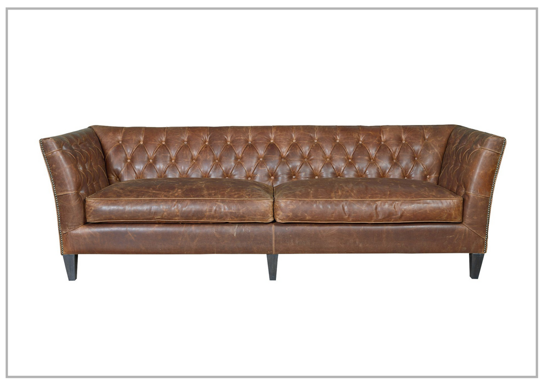 Universal Furniture Duncan Brown Leather Sofa with Tufted Back Arms