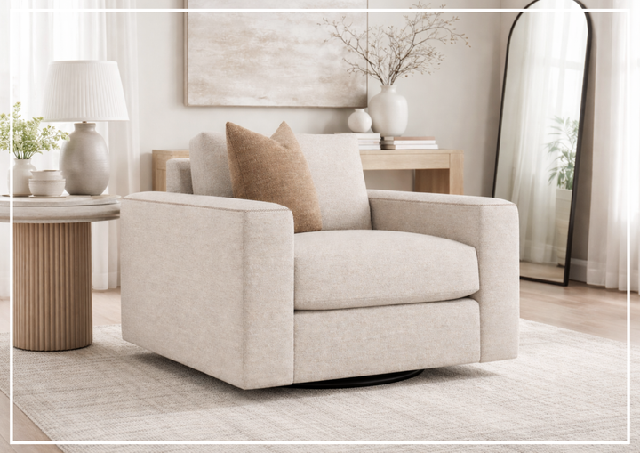 Vaughn Fabric Swivel Chair | Oversized Track Arm | Bernhardt