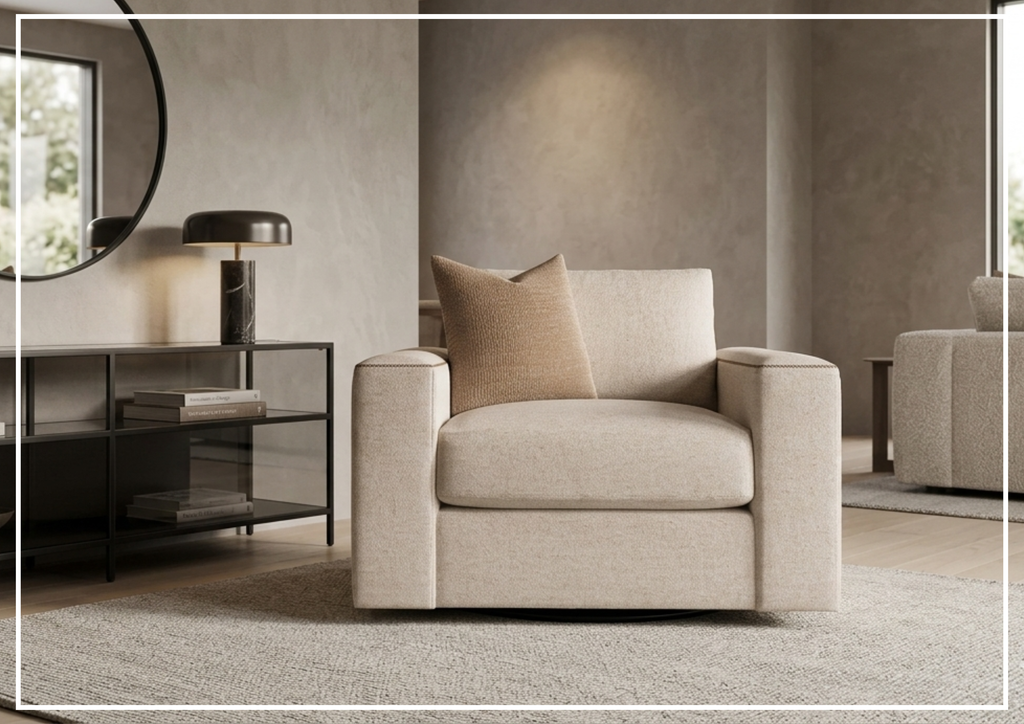 Vaughn Fabric Swivel Chair | Oversized Track Arm | Bernhardt