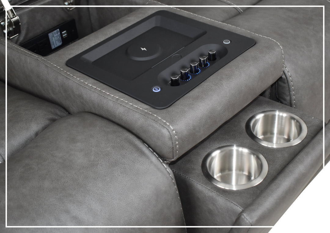Velisse Fabric Power Reclining Loveseat Sofa | Adjustable Headrest | Built-in Audio System| Klaussner