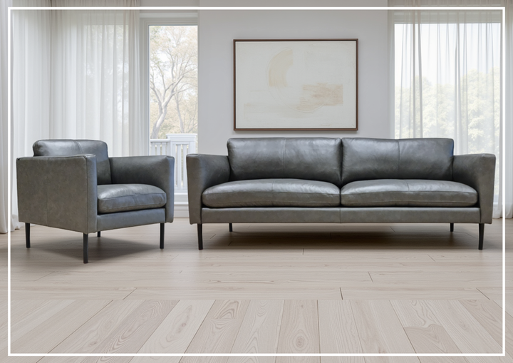 Fjords Villa Leather Sofa and Chair Set in Slate Color-Jennihome